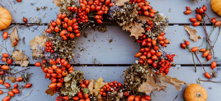 Top,View,Of,Handmade,Colorful,Floral,Autumn,Door,Wreath,Made