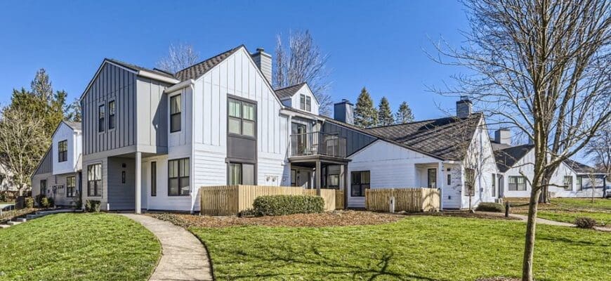 Exterior property building view of Westlake Meadows with surrounding green space
